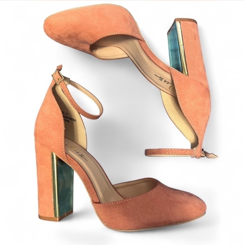 Lulu's Pink and Gold Block Heel Ankle Strap Shoes Size 7.5 US